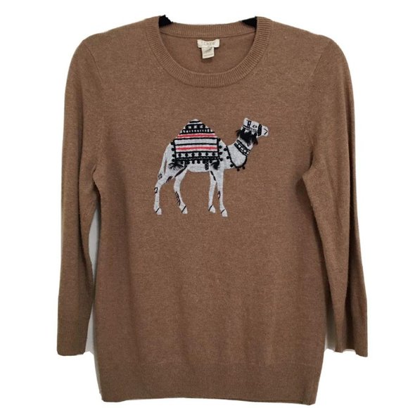 J. CREW embroidered camel wool sweater O4 - Picture 2 of 4
